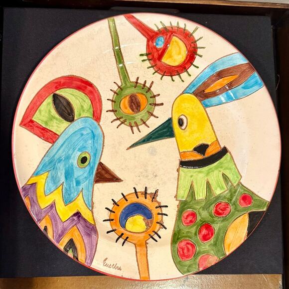 Vintage Signed EUSEBIO SANDOVAL Handmade Hand Painted Dish Art 12" - Picture 1 of 4